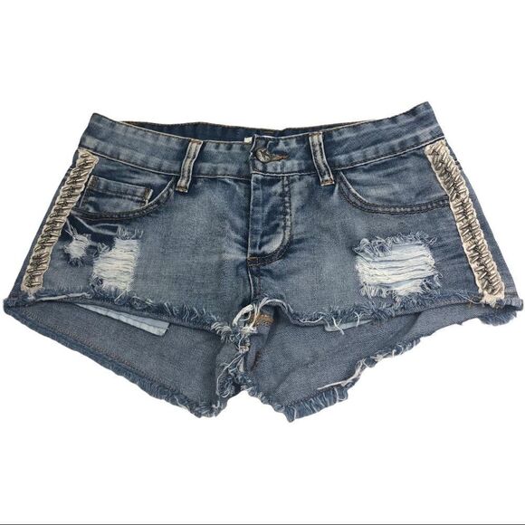Others Follow Blue Denim Distressed Shorts - Picture 1 of 5